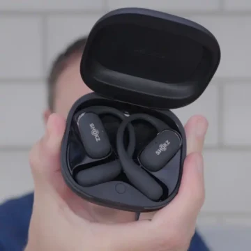 Shokz Openfit 2 earbuds inside case